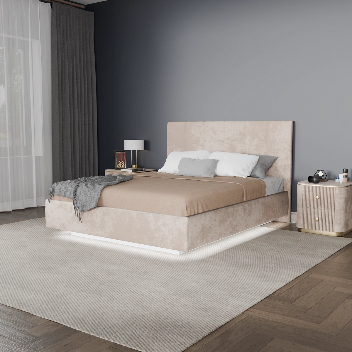 Кровать с подъемным механизмом Диона Бежевая 180х200 (aura4)